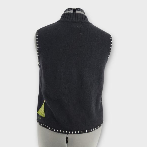 Studio Joy Knit Vest Women's PL Full zip Christmas Trees Holiday Sweater VTG - Picture 4 of 6